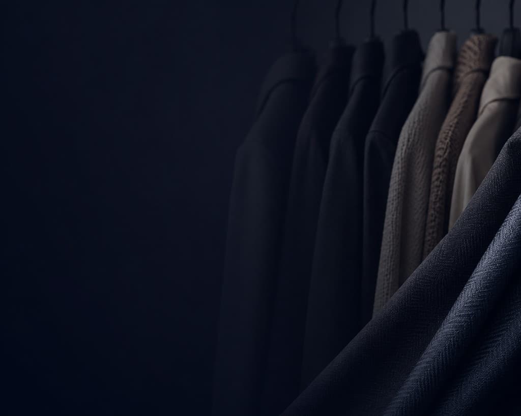 Premium coats and tailored garments on a rack, representing apparel manufacturing quality and finish